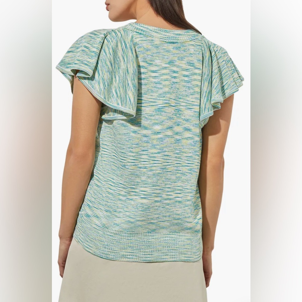 ming wang flutter space dye cardigan - seafoam green rib knit ruffles - XL NWT